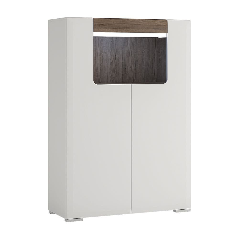 Vancouver Low 2 Door cabinet with open shelf (+ Plexi Lighting) in White High Gloss & San Remo Oak